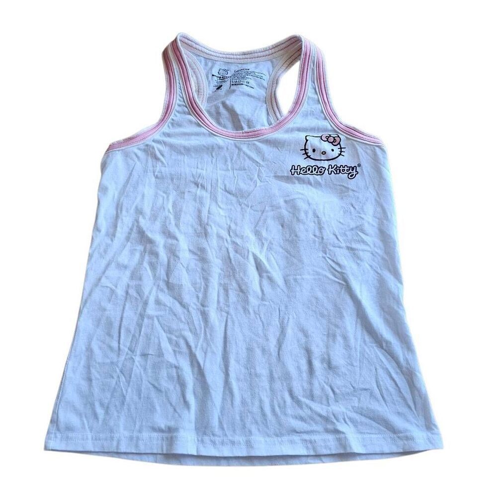 Hello kitty by Sanrio womens Sz M white pink Racerback Tank top pajama lounge ca